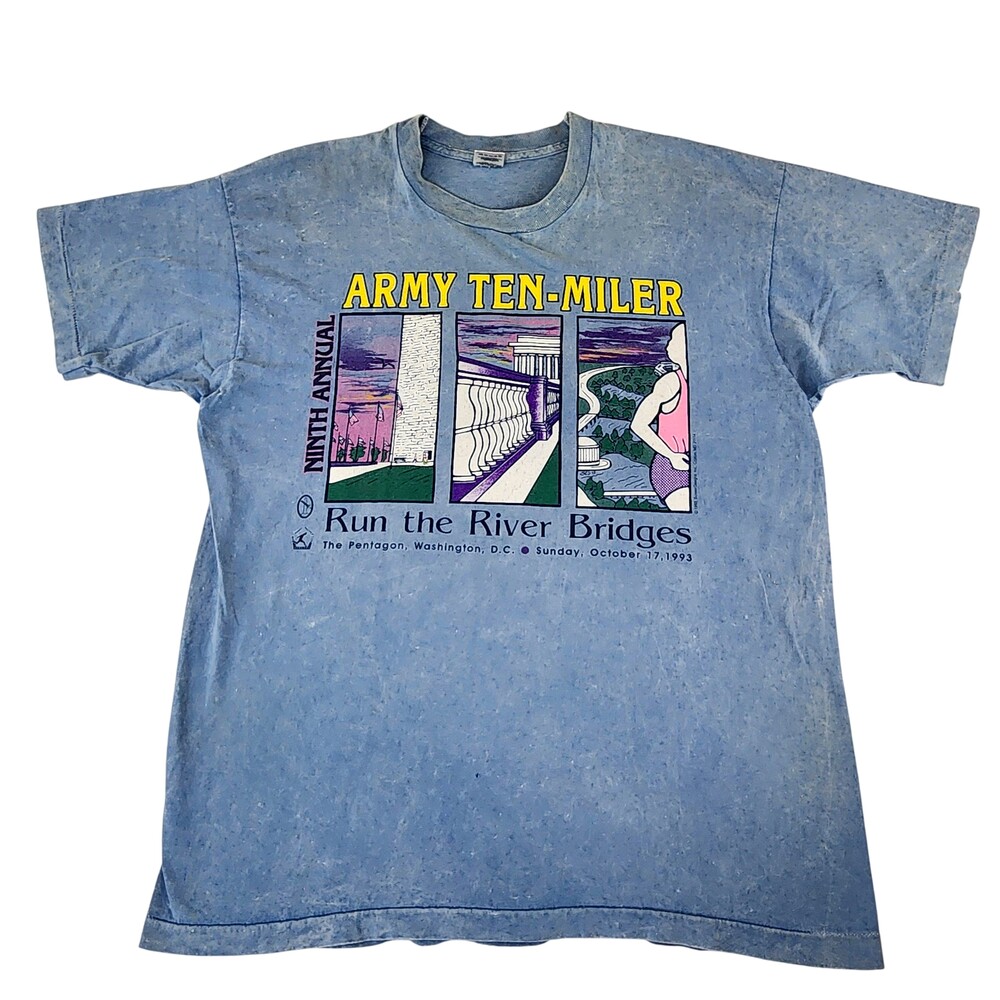 Vintage Army Ten-Miler Shirt Mens XL Blue Fruit Of Loom Run River Race 1993 USA